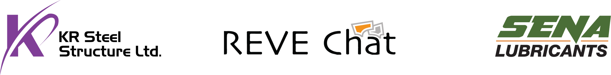 Logos of KR Steel Structure Ltd., REVE Chat, and SENA Lubricants.
